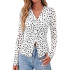 image:imageBTFBM Button Down Shirts for Women 2026 Spring Boho Tops V Neck Long Sleeve Blouses Ruched Mesh Fitted Fashion ClothingPolka Dot White Black