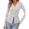 image:imageBTFBM Button Down Shirts for Women 2026 Spring Boho Tops V Neck Long Sleeve Blouses Ruched Mesh Fitted Fashion ClothingPolka Dot White Black
