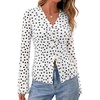 image:imageBTFBM Button Down Shirts for Women 2026 Spring Boho Tops V Neck Long Sleeve Blouses Ruched Mesh Fitted Fashion ClothingPolka Dot White Black