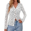 image:imageBTFBM Button Down Shirts for Women 2026 Spring Boho Tops V Neck Long Sleeve Blouses Ruched Mesh Fitted Fashion ClothingPolka Dot White Black
