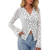 image:imageBTFBM Button Down Shirts for Women 2026 Spring Boho Tops V Neck Long Sleeve Blouses Ruched Mesh Fitted Fashion ClothingPolka Dot White Black