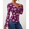 image:imageBTFBM Button Down Shirts for Women 2026 Spring Boho Tops V Neck Long Sleeve Blouses Ruched Mesh Fitted Fashion ClothingPurple
