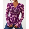 image:imageBTFBM Button Down Shirts for Women 2026 Spring Boho Tops V Neck Long Sleeve Blouses Ruched Mesh Fitted Fashion ClothingPurple