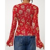 image:imageBTFBM Button Down Shirts for Women 2026 Spring Boho Tops V Neck Long Sleeve Blouses Ruched Mesh Fitted Fashion ClothingRed
