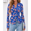 image:imageBTFBM Button Down Shirts for Women 2026 Spring Boho Tops V Neck Long Sleeve Blouses Ruched Mesh Fitted Fashion ClothingRoyal Blue