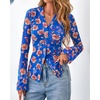 image:imageBTFBM Button Down Shirts for Women 2026 Spring Boho Tops V Neck Long Sleeve Blouses Ruched Mesh Fitted Fashion ClothingRoyal Blue