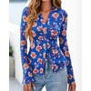 image:imageBTFBM Button Down Shirts for Women 2026 Spring Boho Tops V Neck Long Sleeve Blouses Ruched Mesh Fitted Fashion ClothingRoyal Blue