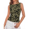 image:imageBTFBM Womens Tank Tops 2026 Summer Floral Mesh Sleeveless Boat Neck Slim Fit Shirts Casual Spring Ruched Going Out TopArmy Green