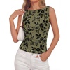 image:imageBTFBM Womens Tank Tops 2026 Summer Floral Mesh Sleeveless Boat Neck Slim Fit Shirts Casual Spring Ruched Going Out TopArmy Green