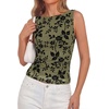 image:imageBTFBM Womens Tank Tops 2026 Summer Floral Mesh Sleeveless Boat Neck Slim Fit Shirts Casual Spring Ruched Going Out TopArmy Green