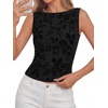 image:imageBTFBM Womens Tank Tops 2026 Summer Floral Mesh Sleeveless Boat Neck Slim Fit Shirts Casual Spring Ruched Going Out TopBlack
