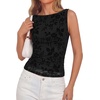 image:imageBTFBM Womens Tank Tops 2026 Summer Floral Mesh Sleeveless Boat Neck Slim Fit Shirts Casual Spring Ruched Going Out TopBlack