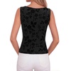 image:imageBTFBM Womens Tank Tops 2026 Summer Floral Mesh Sleeveless Boat Neck Slim Fit Shirts Casual Spring Ruched Going Out TopBlack
