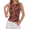 image:imageBTFBM Womens Tank Tops 2026 Summer Floral Mesh Sleeveless Boat Neck Slim Fit Shirts Casual Spring Ruched Going Out TopBrown