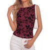 image:imageBTFBM Womens Tank Tops 2026 Summer Floral Mesh Sleeveless Boat Neck Slim Fit Shirts Casual Spring Ruched Going Out TopBurgundy