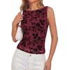 image:imageBTFBM Womens Tank Tops 2026 Summer Floral Mesh Sleeveless Boat Neck Slim Fit Shirts Casual Spring Ruched Going Out TopBurgundy