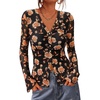 image:imageBTFBM Button Down Shirts for Women 2026 Spring Boho Tops V Neck Long Sleeve Blouses Ruched Mesh Fitted Fashion ClothingBlack
