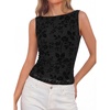 image:imageBTFBM Womens Tank Tops 2026 Summer Floral Mesh Sleeveless Boat Neck Slim Fit Shirts Casual Spring Ruched Going Out TopBlack