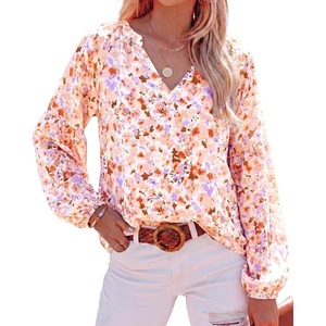 image:imageBTFBM Blouses for Women Dressy Casual Floral Summer Boho Tops V Neck Lightweight Long Sleeve Shirts Spring Clothes 2026Floral Orange