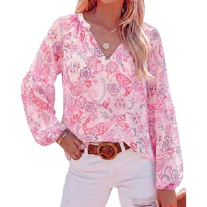 image:imageBTFBM Blouses for Women Dressy Casual Floral Summer Boho Tops V Neck Lightweight Long Sleeve Shirts Spring Clothes 2026Floral Print Pink