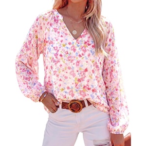 image:imageBTFBM Blouses for Women Dressy Casual Floral Summer Boho Tops V Neck Lightweight Long Sleeve Shirts Spring Clothes 2026Floral Red