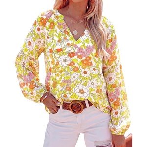 image:imageBTFBM Blouses for Women Dressy Casual Floral Summer Boho Tops V Neck Lightweight Long Sleeve Shirts Spring Clothes 2026Floral Yellow