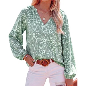 image:imageBTFBM Blouses for Women Dressy Casual Floral Summer Boho Tops V Neck Lightweight Long Sleeve Shirts Spring Clothes 2026Leopard Green