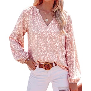 image:imageBTFBM Blouses for Women Dressy Casual Floral Summer Boho Tops V Neck Lightweight Long Sleeve Shirts Spring Clothes 2026Leopard Pink