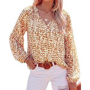 image:imageBTFBM Blouses for Women Dressy Casual Floral Summer Boho Tops V Neck Lightweight Long Sleeve Shirts Spring Clothes 2026Print Orange