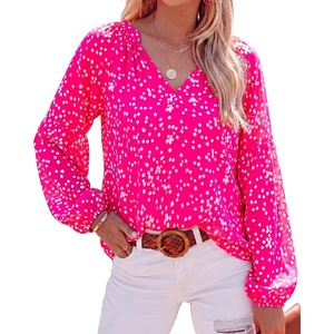 image:imageBTFBM Blouses for Women Dressy Casual Floral Summer Boho Tops V Neck Lightweight Long Sleeve Shirts Spring Clothes 2026White Flower Rose Red
