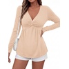 image:imageBTFBM Babydoll Tops for Women 2026 Fall Fashion Twist Front V Neck Flowy Long Sleeve Blouses Dressy Casual Peplum TopsBeige