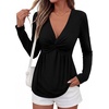 image:imageBTFBM Babydoll Tops for Women 2026 Fall Fashion Twist Front V Neck Flowy Long Sleeve Blouses Dressy Casual Peplum TopsBlack