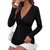 image:imageBTFBM Babydoll Tops for Women 2026 Fall Fashion Twist Front V Neck Flowy Long Sleeve Blouses Dressy Casual Peplum TopsBlack