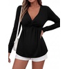 image:imageBTFBM Babydoll Tops for Women 2026 Fall Fashion Twist Front V Neck Flowy Long Sleeve Blouses Dressy Casual Peplum TopsBlack