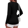 image:imageBTFBM Babydoll Tops for Women 2026 Fall Fashion Twist Front V Neck Flowy Long Sleeve Blouses Dressy Casual Peplum TopsBlack