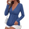 image:imageBTFBM Babydoll Tops for Women 2026 Fall Fashion Twist Front V Neck Flowy Long Sleeve Blouses Dressy Casual Peplum TopsBlue