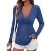 image:imageBTFBM Babydoll Tops for Women 2026 Fall Fashion Twist Front V Neck Flowy Long Sleeve Blouses Dressy Casual Peplum TopsBlue