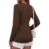 image:imageBTFBM Babydoll Tops for Women 2026 Fall Fashion Twist Front V Neck Flowy Long Sleeve Blouses Dressy Casual Peplum TopsBrown