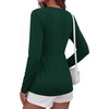 image:imageBTFBM Babydoll Tops for Women 2026 Fall Fashion Twist Front V Neck Flowy Long Sleeve Blouses Dressy Casual Peplum TopsDark Green