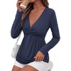 image:imageBTFBM Babydoll Tops for Women 2026 Fall Fashion Twist Front V Neck Flowy Long Sleeve Blouses Dressy Casual Peplum TopsNavy Blue