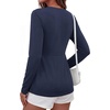 image:imageBTFBM Babydoll Tops for Women 2026 Fall Fashion Twist Front V Neck Flowy Long Sleeve Blouses Dressy Casual Peplum TopsNavy Blue