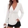 image:imageBTFBM Babydoll Tops for Women 2026 Fall Fashion Twist Front V Neck Flowy Long Sleeve Blouses Dressy Casual Peplum TopsWhite