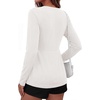 image:imageBTFBM Babydoll Tops for Women 2026 Fall Fashion Twist Front V Neck Flowy Long Sleeve Blouses Dressy Casual Peplum TopsWhite