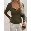 image:imageBTFBM Henley Shirts for Women Button V Neck Long Sleeve Tops Ribbed Slim Going Out Outfits Casual Fall Clothes 2026Army Green