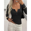 image:imageBTFBM Henley Shirts for Women Button V Neck Long Sleeve Tops Ribbed Slim Going Out Outfits Casual Fall Clothes 2026Black