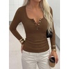 image:imageBTFBM Henley Shirts for Women Button V Neck Long Sleeve Tops Ribbed Slim Going Out Outfits Casual Fall Clothes 2026Brown