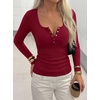 image:imageBTFBM Henley Shirts for Women Button V Neck Long Sleeve Tops Ribbed Slim Going Out Outfits Casual Fall Clothes 2026Burgundy