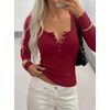 image:imageBTFBM Henley Shirts for Women Button V Neck Long Sleeve Tops Ribbed Slim Going Out Outfits Casual Fall Clothes 2026Burgundy