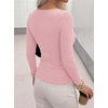 image:imageBTFBM Henley Shirts for Women Button V Neck Long Sleeve Tops Ribbed Slim Going Out Outfits Casual Fall Clothes 2026Grey Pink