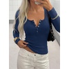 image:imageBTFBM Henley Shirts for Women Button V Neck Long Sleeve Tops Ribbed Slim Going Out Outfits Casual Fall Clothes 2026Navy Blue